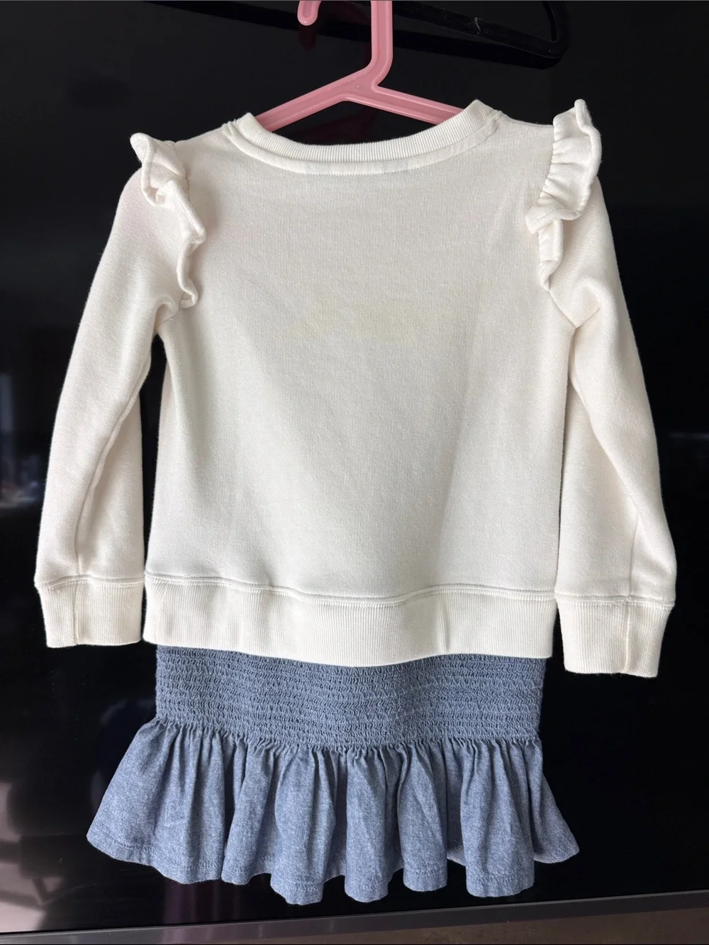 Ralph Lauren Cream Ruffle-Shoulder Sweatshirt with Navy Pony
